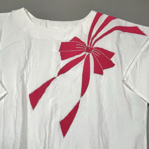 VTG Coquette Top Crinkly Blouse Womens Large? Pink Bow Applique 80s GW Originals